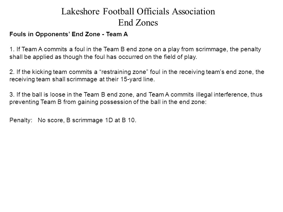 Lakeshore Football Officials Association End Zones Fouls in Opponents’ End Zone - Team A 1.