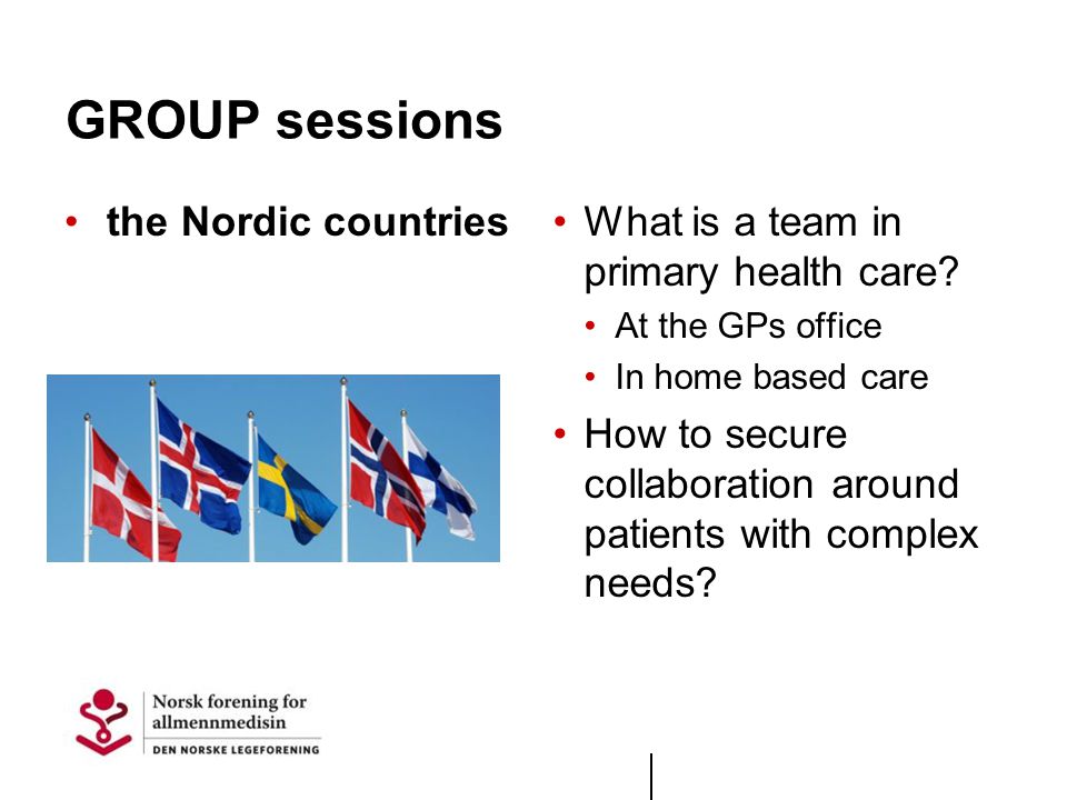 GROUP sessions the Nordic countries What is a team in primary health care.