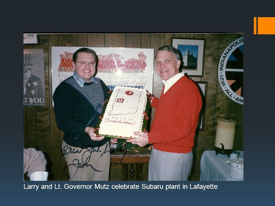 Larry and Lt. Governor Mutz celebrate Subaru plant in Lafayette