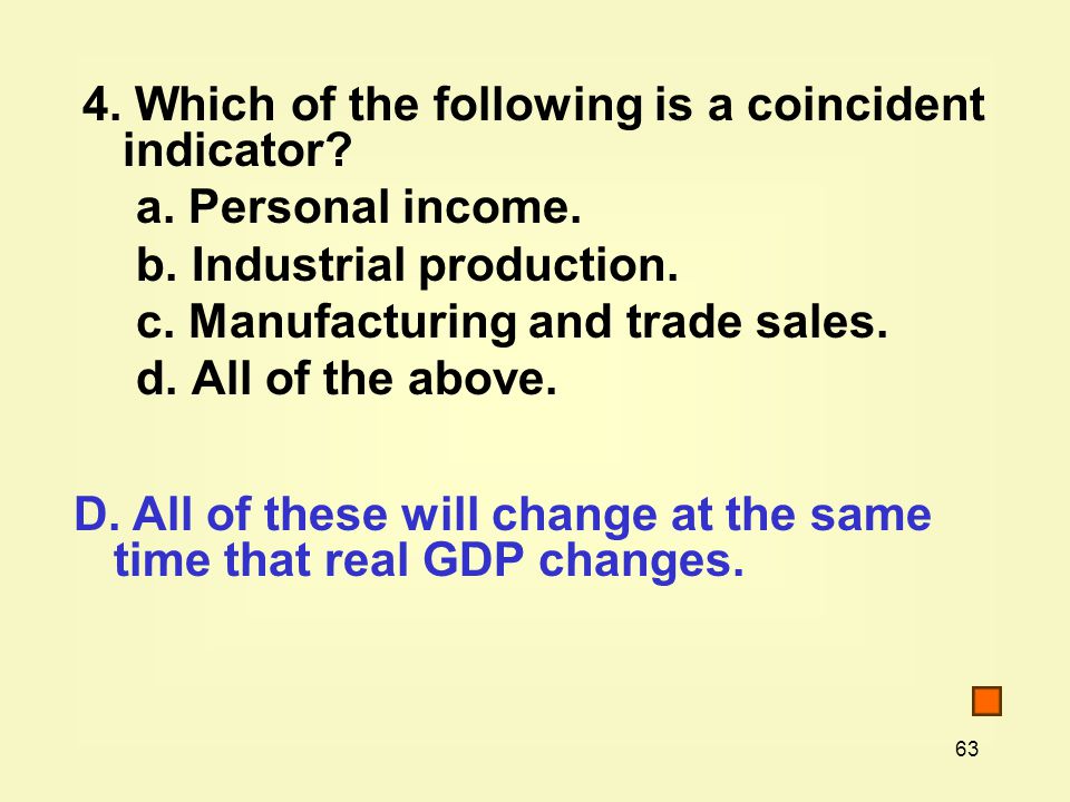 63 4. Which of the following is a coincident indicator.