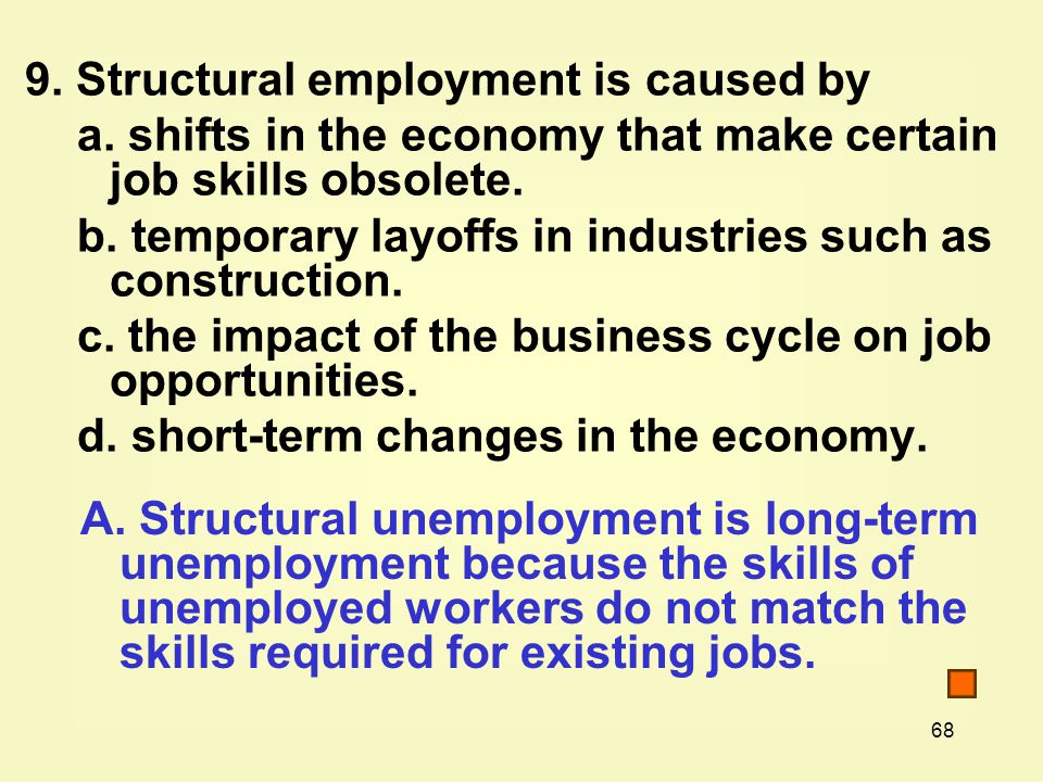 68 9. Structural employment is caused by a.