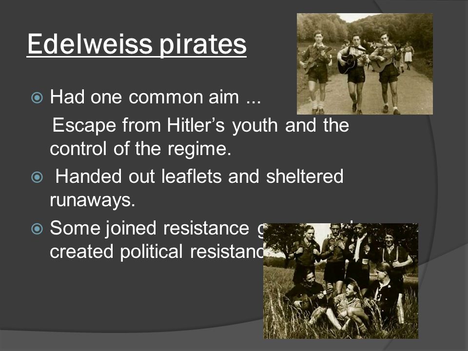 Edelweiss pirates  Had one common aim... Escape from Hitler’s youth and the control of the regime.