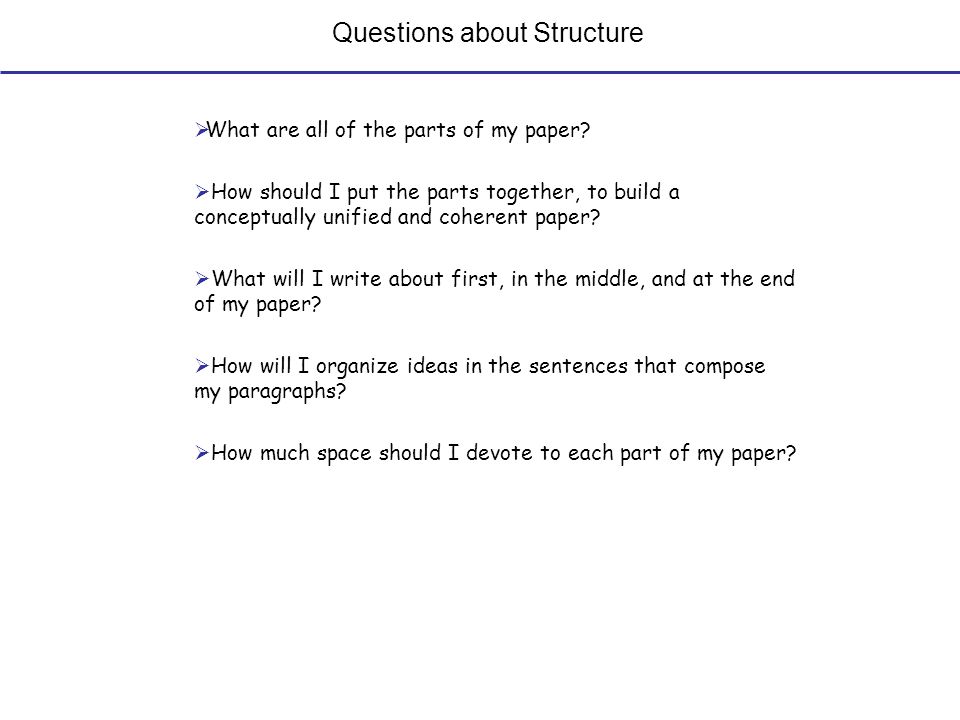 Questions about Structure  What are all of the parts of my paper.