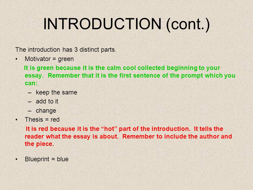 INTRODUCTION (cont.) The introduction has 3 distinct parts.