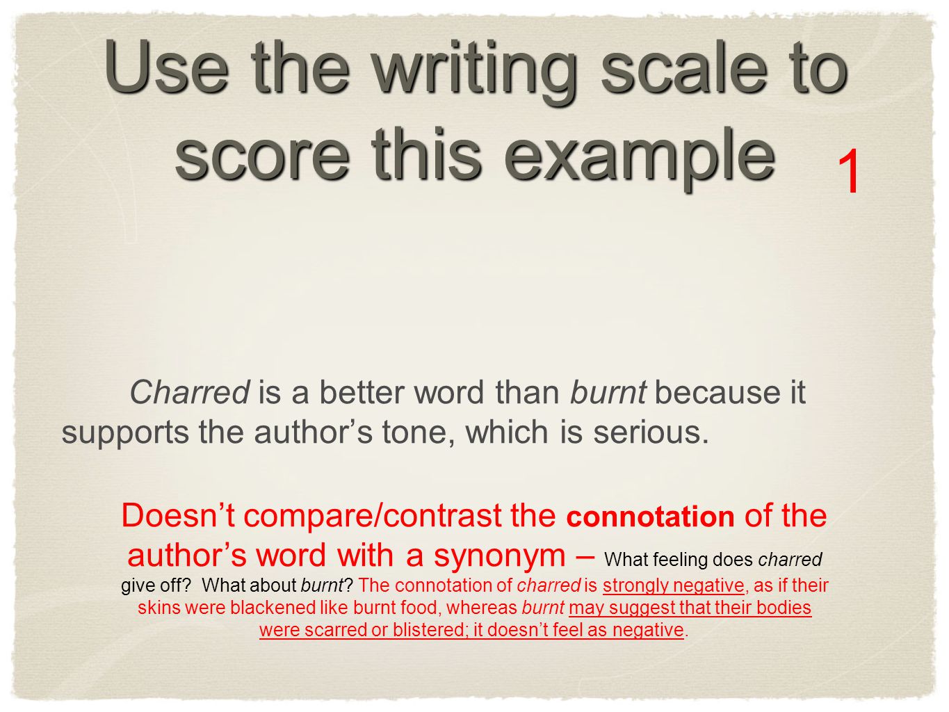 Learning Scale Analyzing Word Choice. Although your learning goal has not  changed, it is now more specific: I can identify the author's tone,  compare/contrast. - ppt download