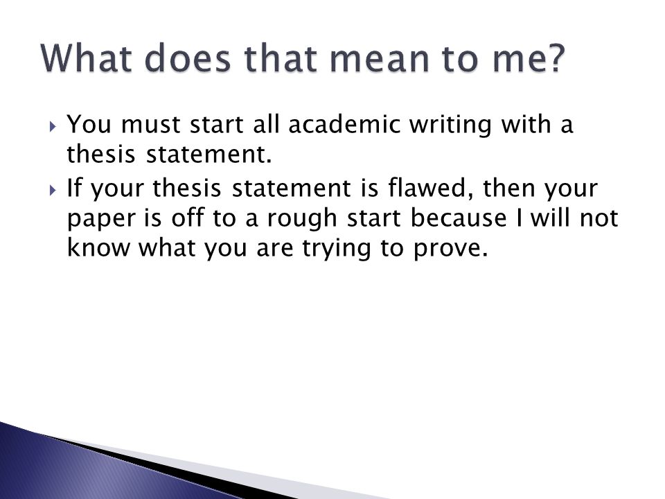  You must start all academic writing with a thesis statement.