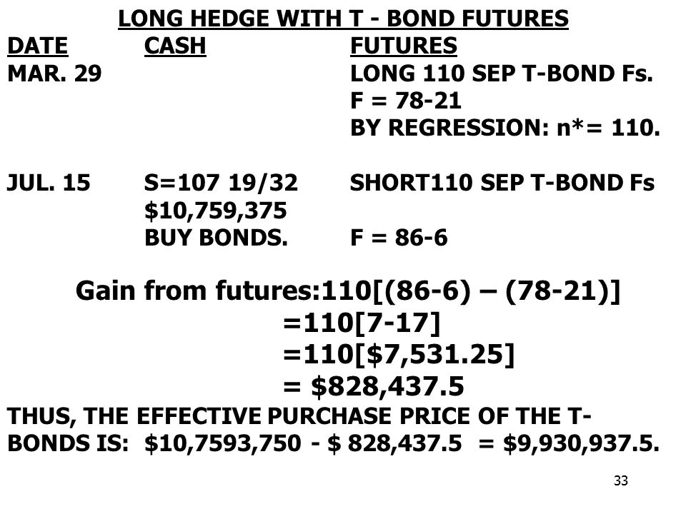 33 LONG HEDGE WITH T - BOND FUTURES DATECASHFUTURES MAR.