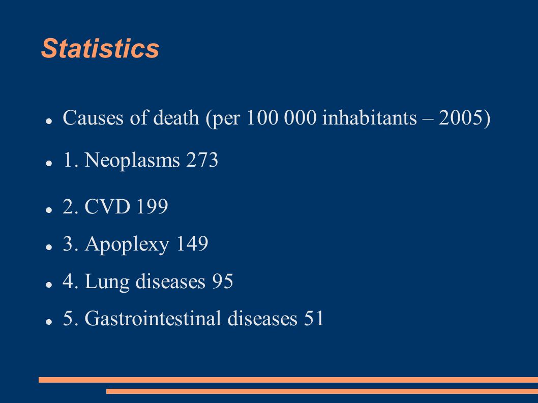 Statistics Causes of death (per inhabitants – 2005)‏ 1.