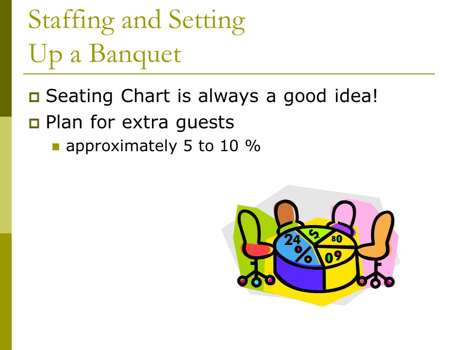 Staffing and Setting Up a Banquet  Seating Chart is always a good idea.