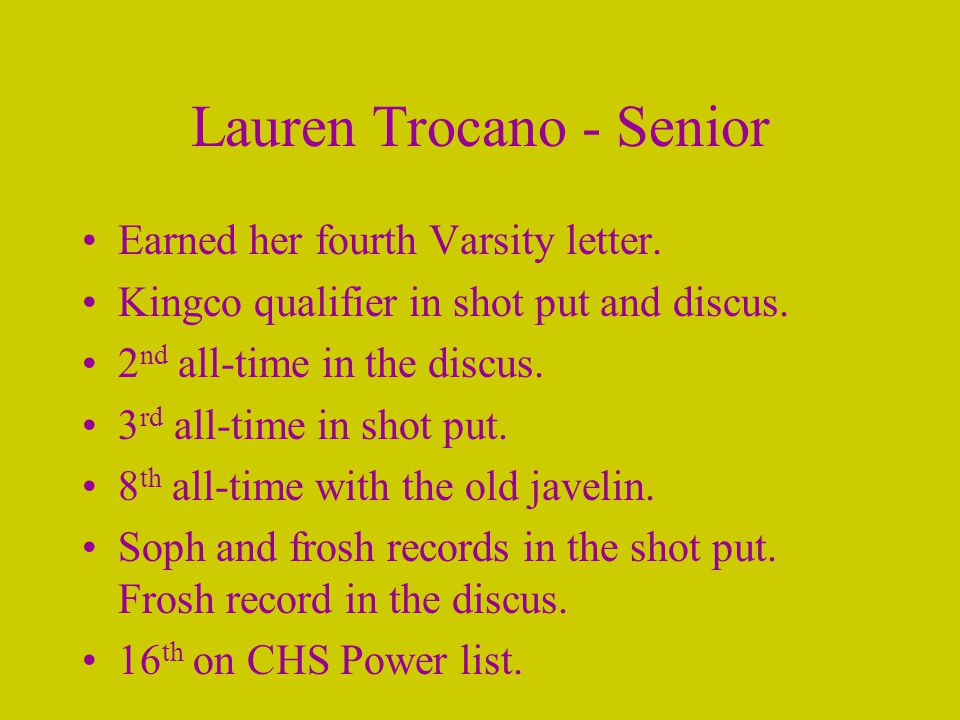 Lauren Trocano - Senior Earned her fourth Varsity letter.