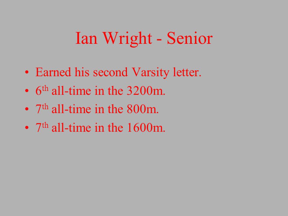 Ian Wright - Senior Earned his second Varsity letter.