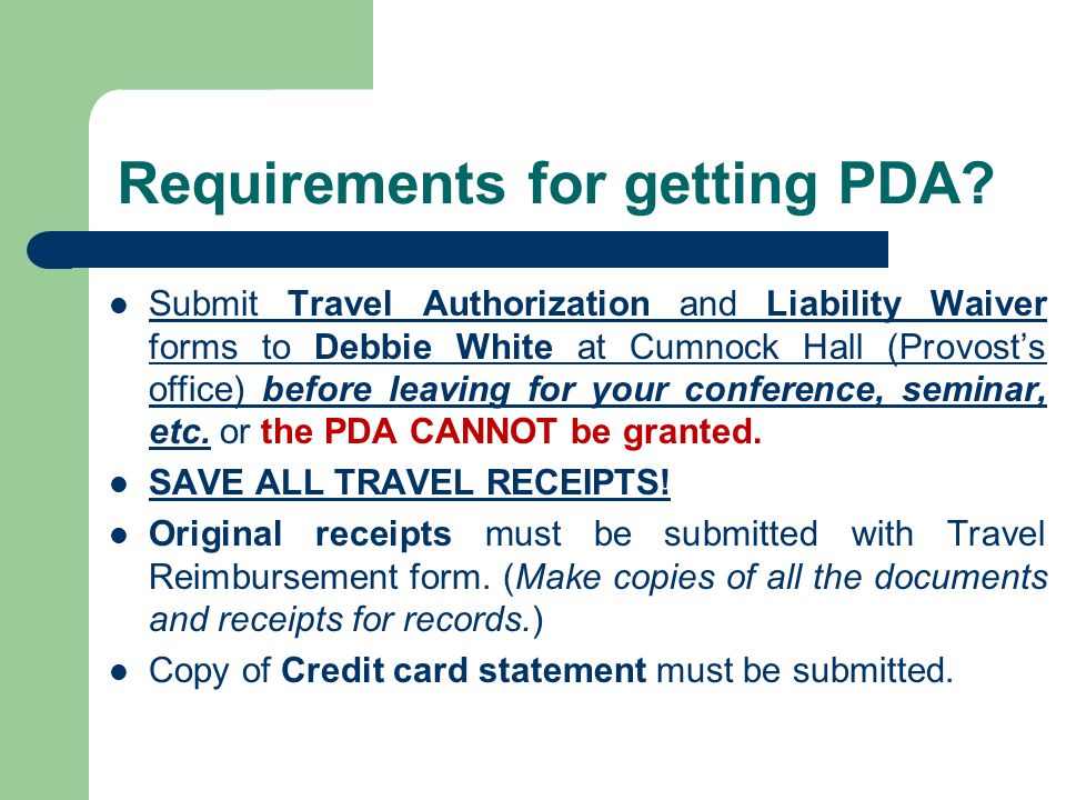 Requirements for getting PDA.