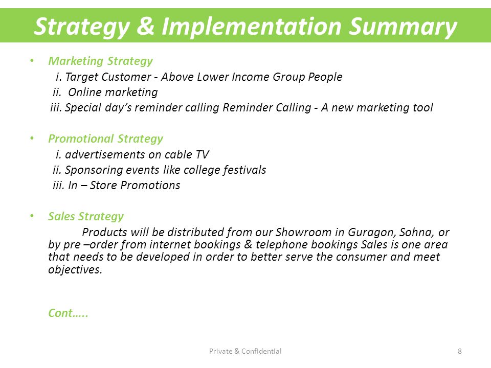 Strategy & Implementation Summary Marketing Strategy i.