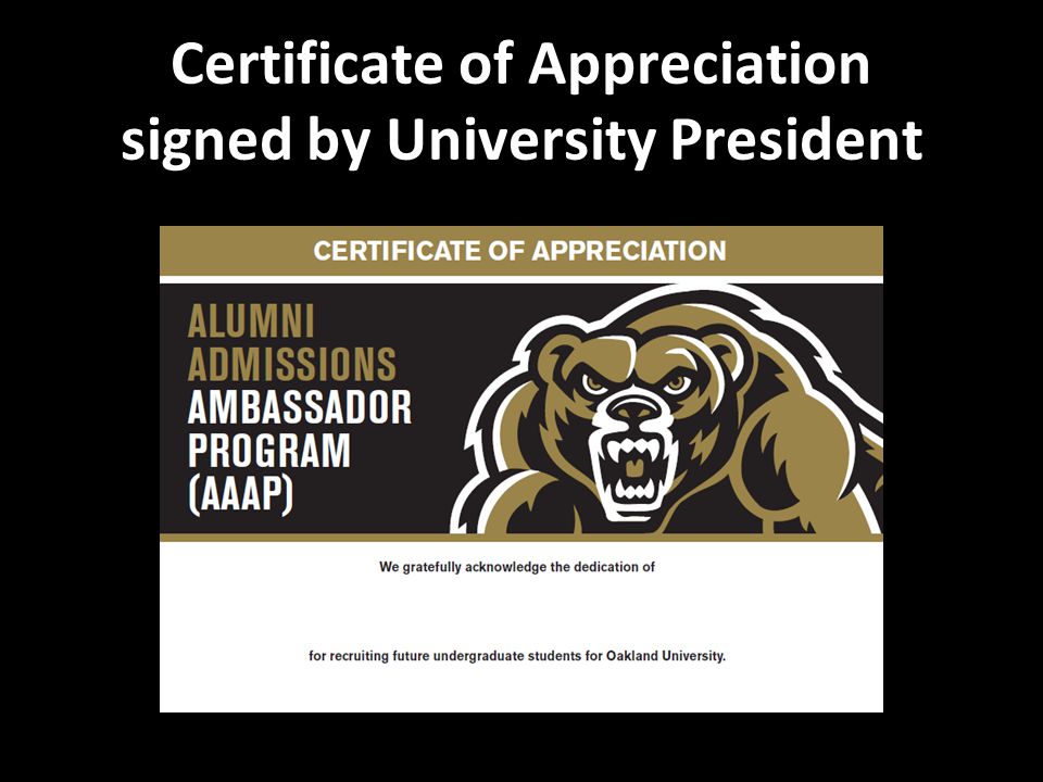 Certificate of Appreciation signed by University President