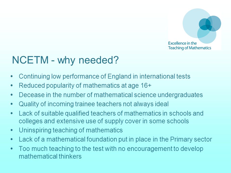 NCETM - why needed.