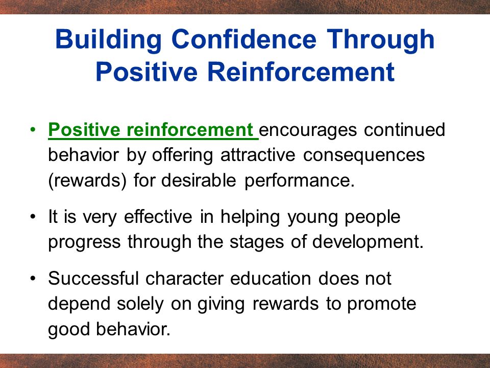 Positive reinforcement encourages continued behavior by offering attractive consequences (rewards) for desirable performance.