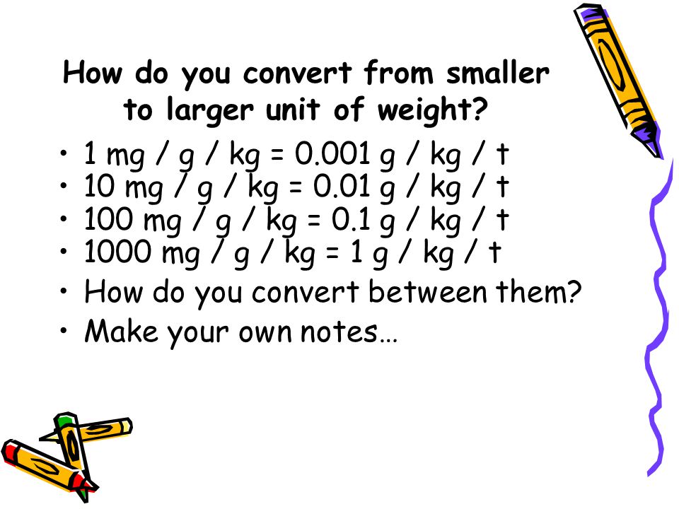 Converting between metric weight units. Converting metric weights How many  mg to 1 g? How many g to 1 kg? How many kg to 1 t? 1000 mg = 1 g 1000 g =  ppt download