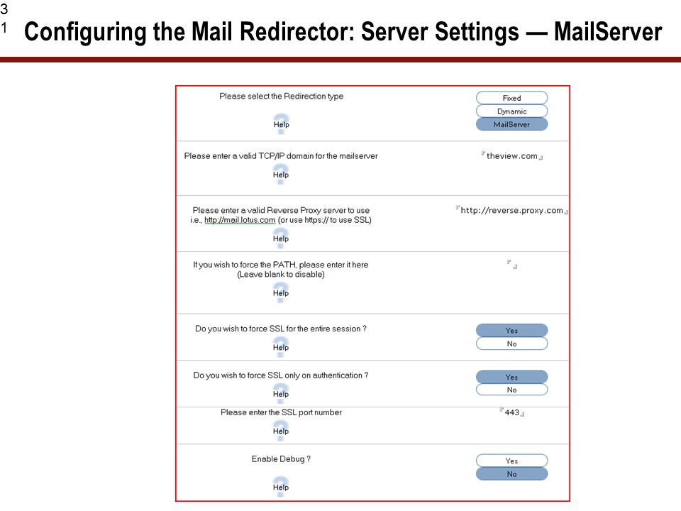 31 Configuring the Mail Redirector: Server Settings — MailServer