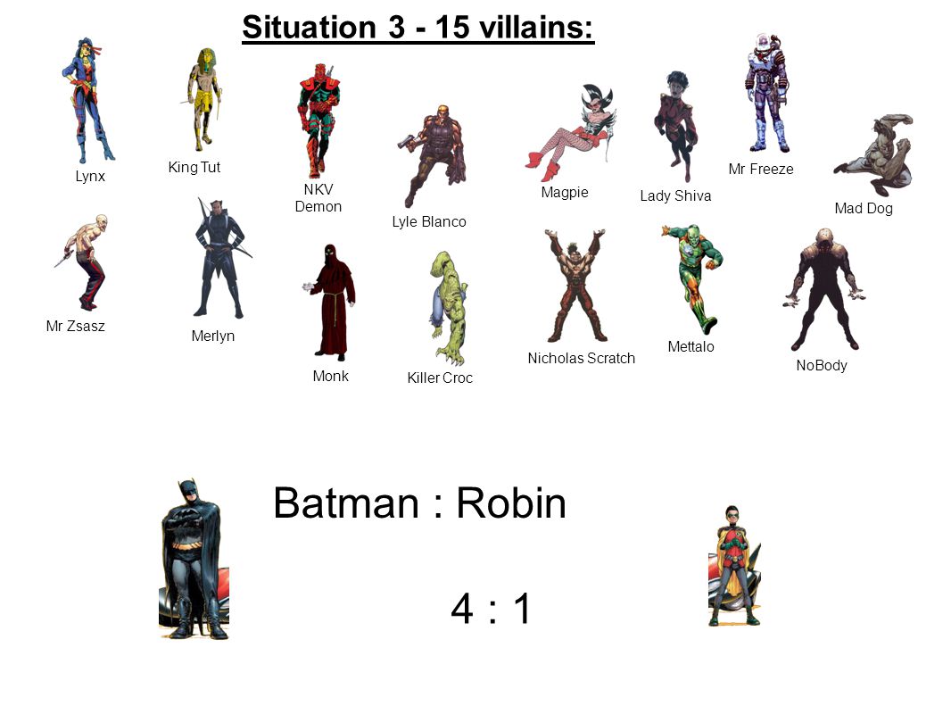 Batman and Robin Ratio. The villains of Gotham City have decided to rid  their lives of Batman and his sidekick Robin. The villains have decided to  split. - ppt download