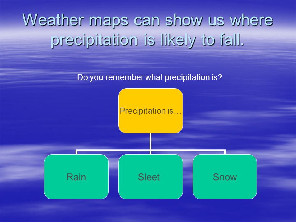 Weather maps give us forecasts which let us know what the weather is likely to be like in the coming days.