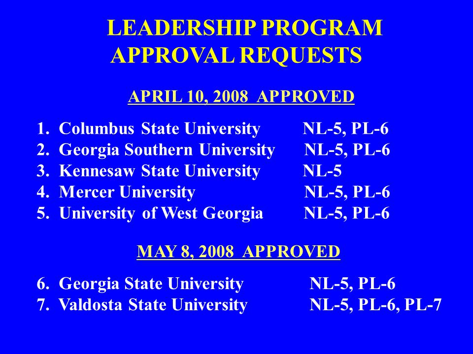 LEADERSHIP PROGRAM APPROVAL REQUESTS APRIL 10, 2008 APPROVED 1.
