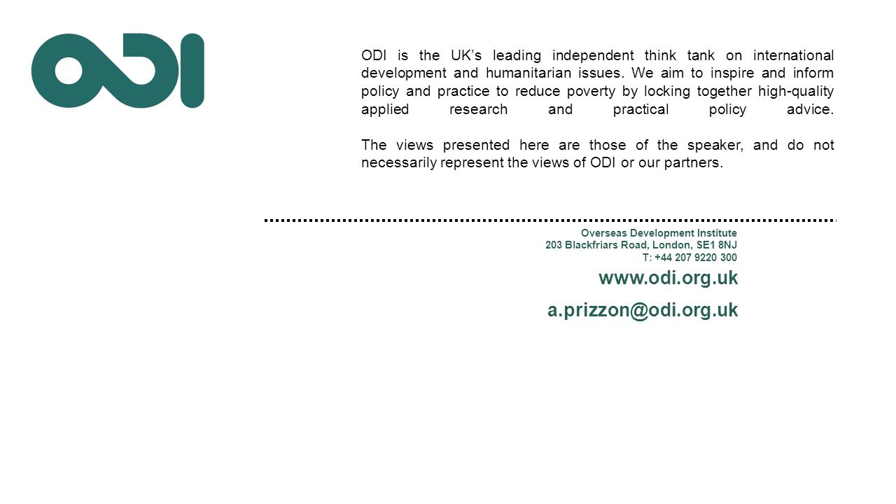 ODI is the UK’s leading independent think tank on international development and humanitarian issues.