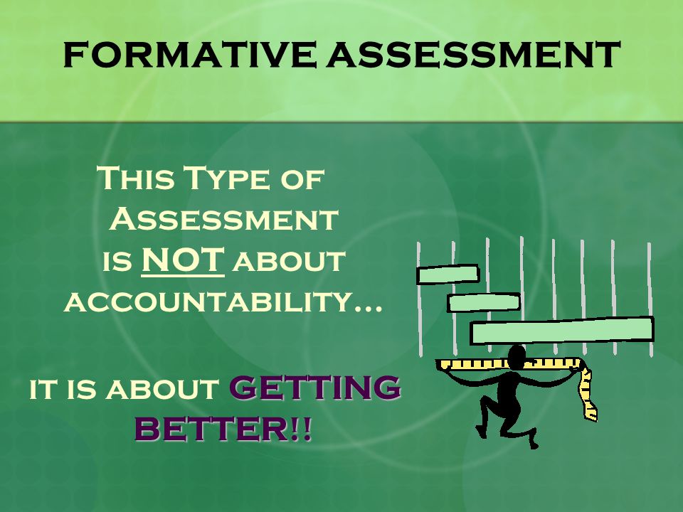 FORMATIVE ASSESSMENT This Type of Assessment is NOT about accountability… GETTING BETTER!.