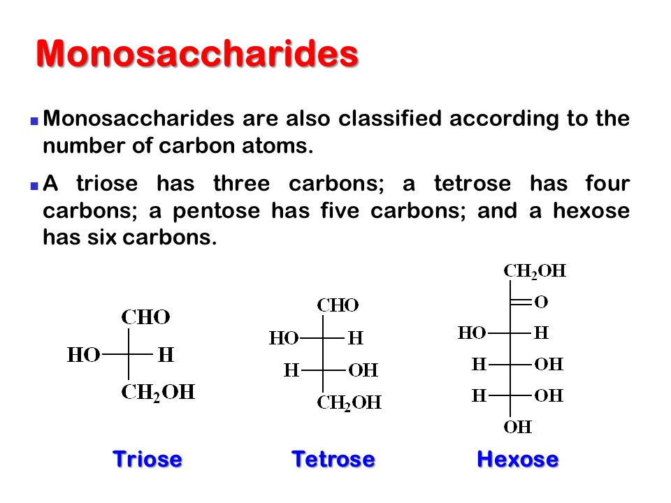 Classification of Monosaccharides Aldoses are monosaccharides with an aldehyde group and many hydroxyl (-OH) groups.