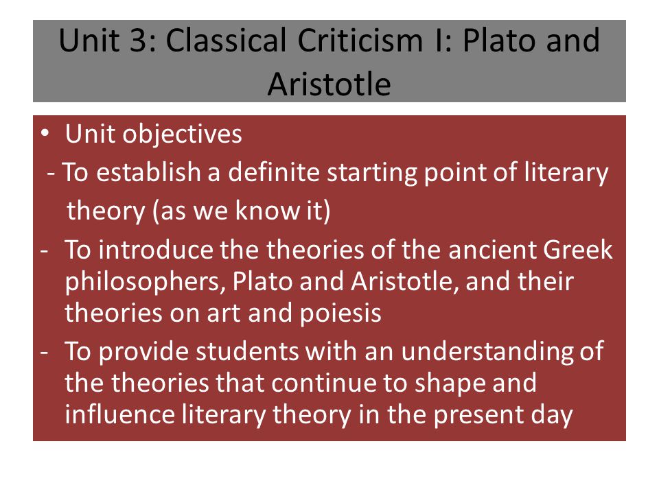 BBL 3103 LITERARY THEORY FROM PLATO TO T S ELIOT Assoc