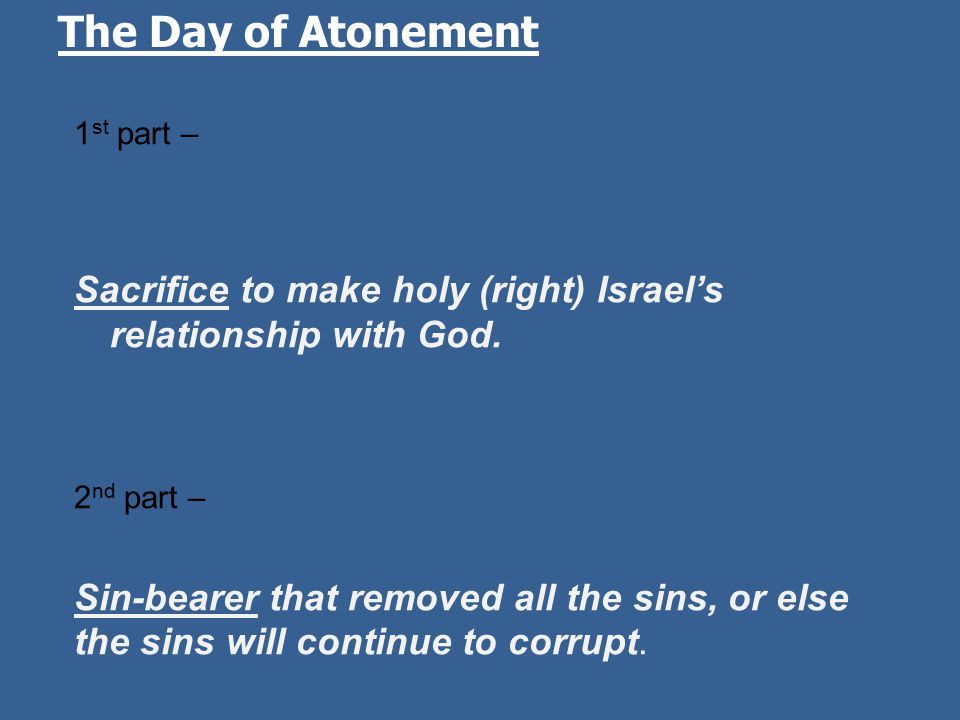 1 st part – Sacrifice to make holy (right) Israel’s relationship with God.