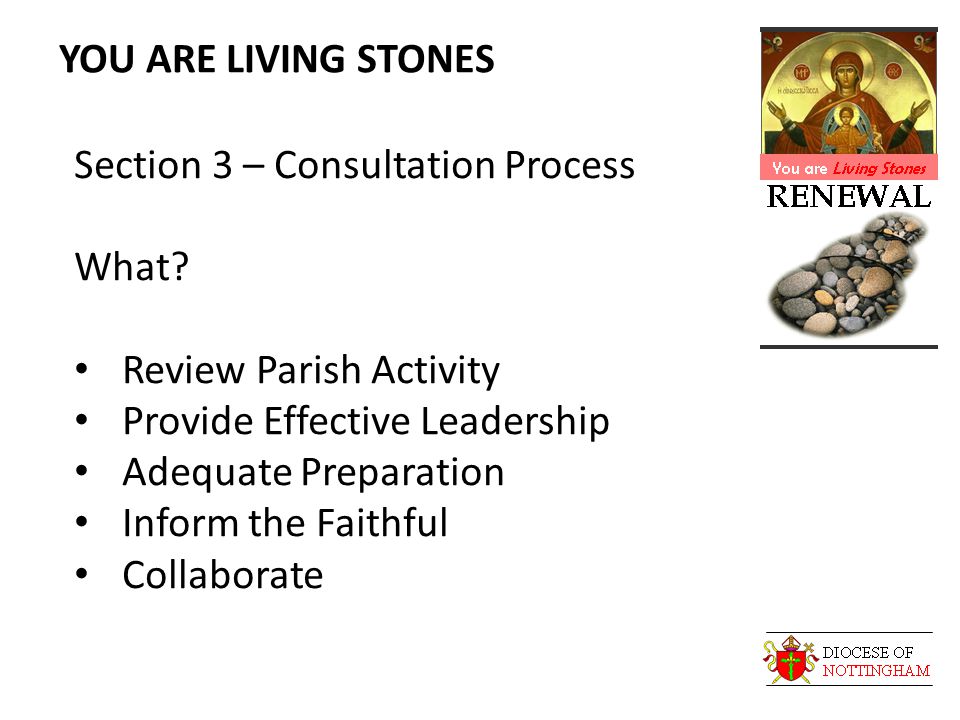 YOU ARE LIVING STONES Section 3 – Consultation Process What.