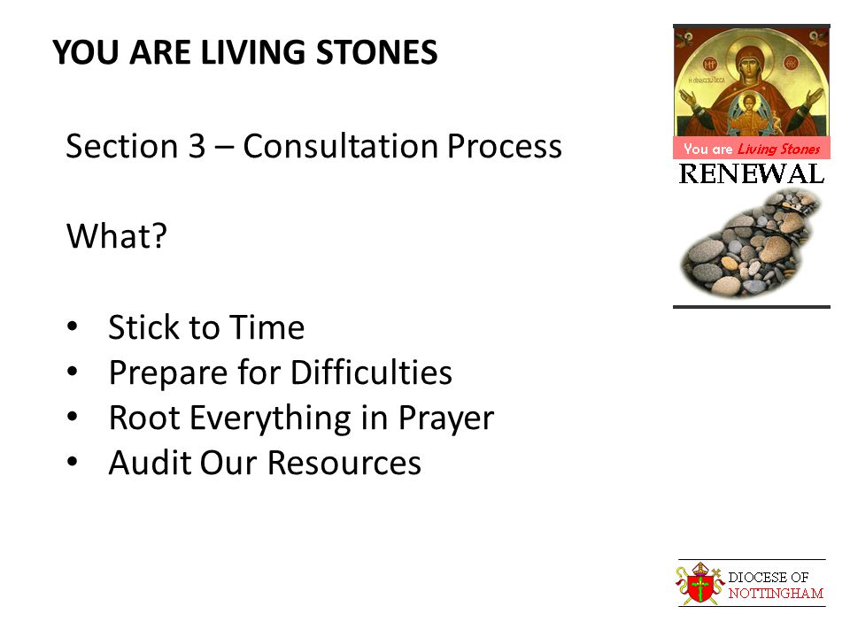 YOU ARE LIVING STONES Section 3 – Consultation Process What.