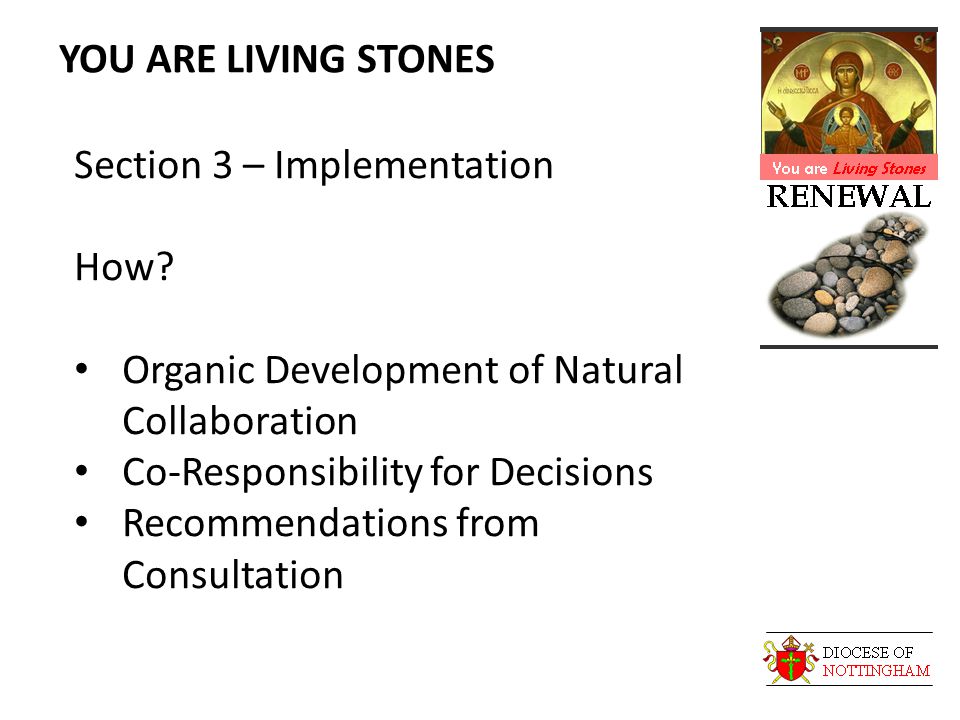 YOU ARE LIVING STONES Section 3 – Implementation How.