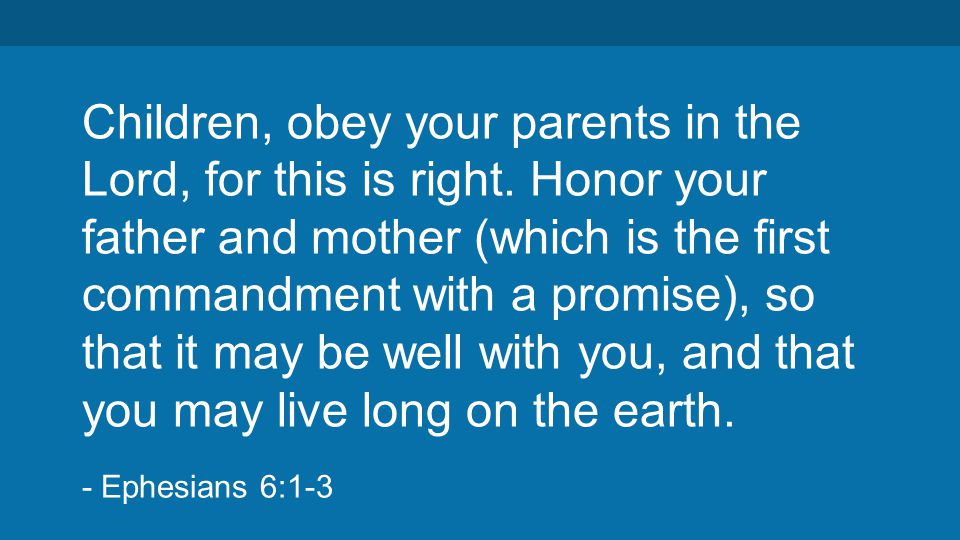 Children, obey your parents in the Lord, for this is right.