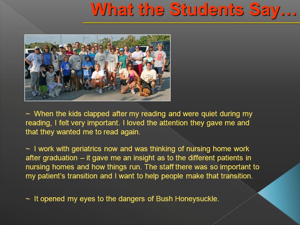 What the Students Say… ~ When the kids clapped after my reading and were quiet during my reading, I felt very important.