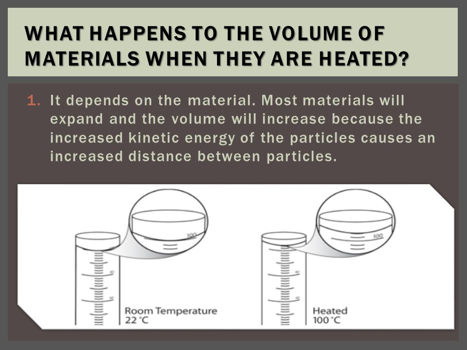 WHAT HAPPENS TO THE VOLUME OF MATERIALS WHEN THEY ARE HEATED.