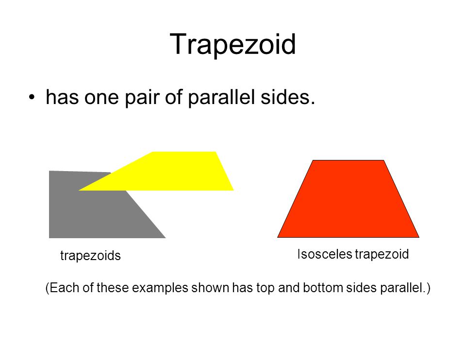 Trapezoid has one pair of parallel sides.