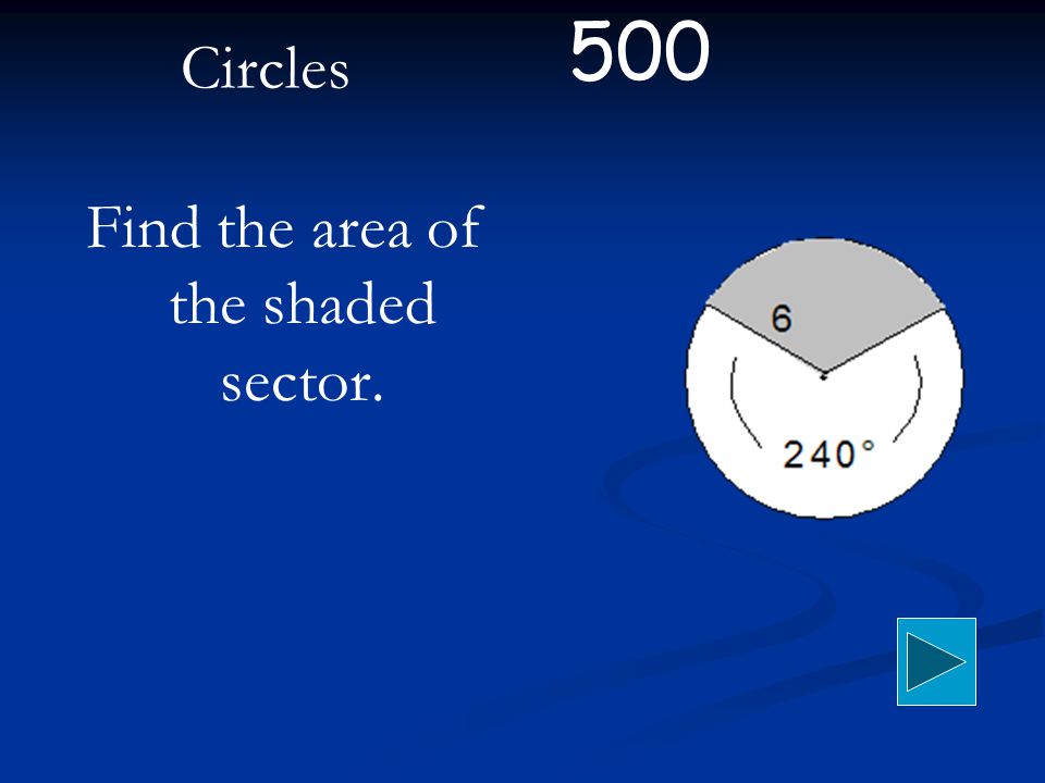 Circles Find the area of the shaded sector. 500
