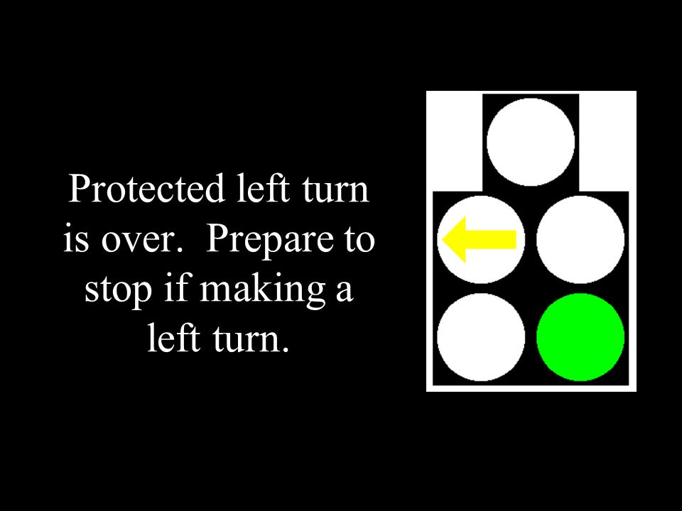 Protected left turn is over. Prepare to stop if making a left turn.