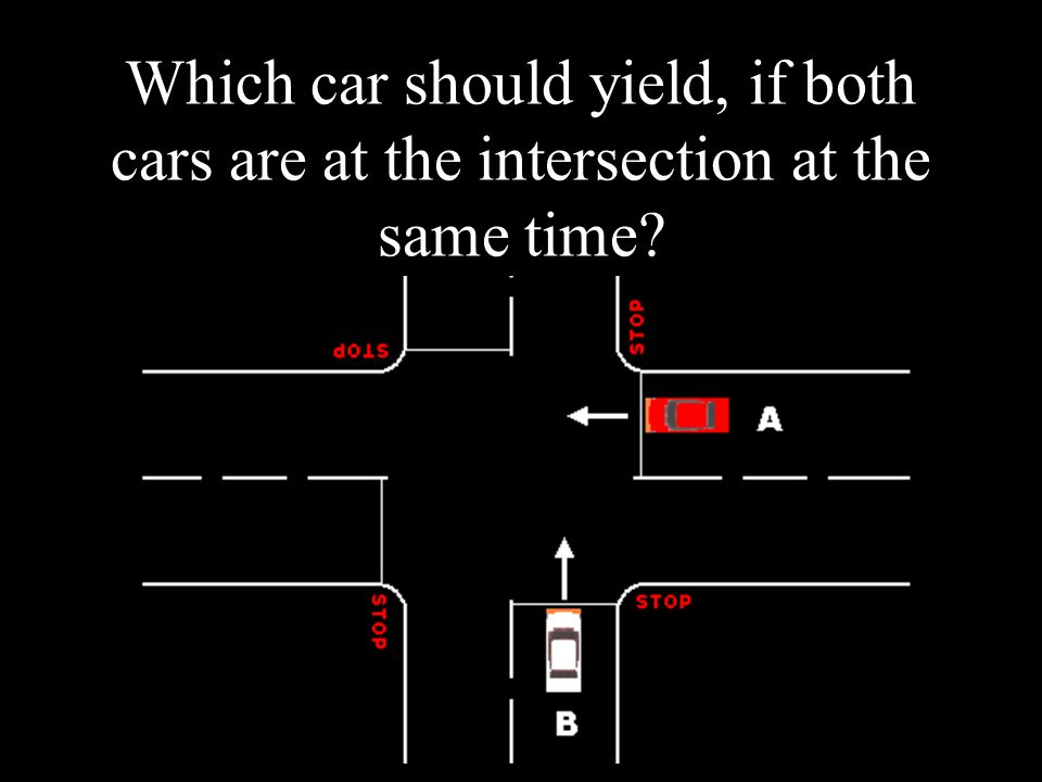 Which car should yield, if both cars are at the intersection at the same time
