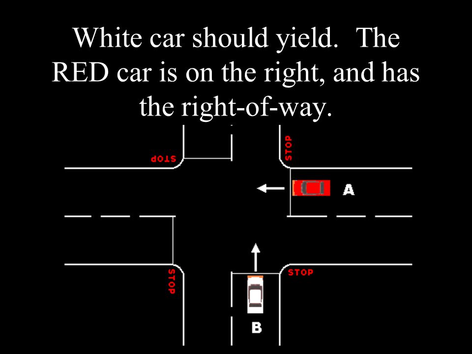 White car should yield. The RED car is on the right, and has the right-of-way.