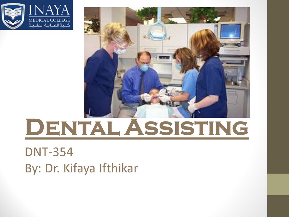 Dental Assisting DNT-354 By: Dr. Kifaya Ifthikar