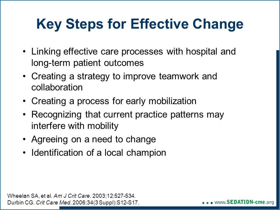 Key Steps for Effective Change Wheelan SA, et al. Am J Crit Care.