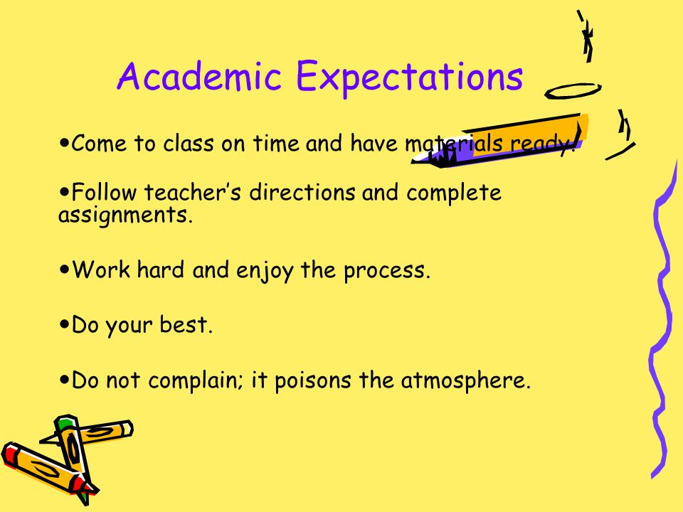 Academic Expectations Come to class on time and have materials ready.