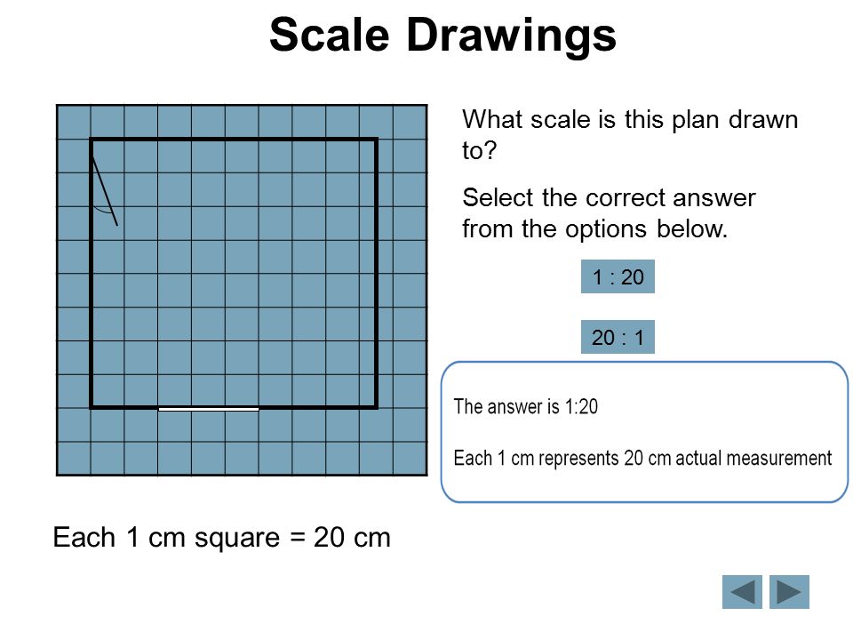 Each 1 cm square = 20 cm What scale is this plan drawn to.