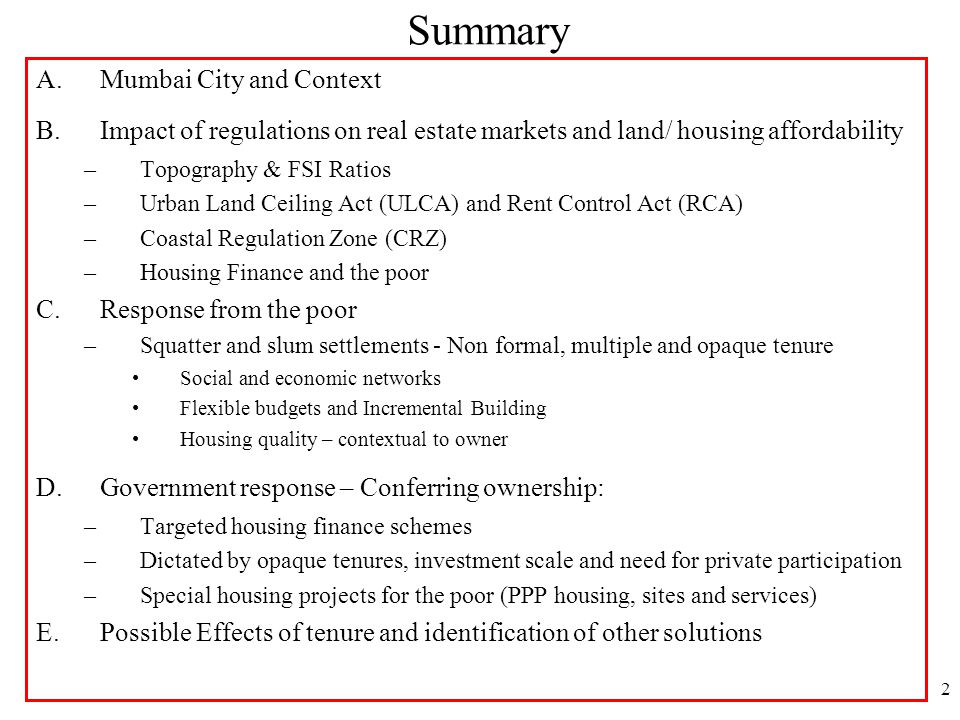 1 Housing Tenure For The Urban Poor A Case Study Of Mumbai