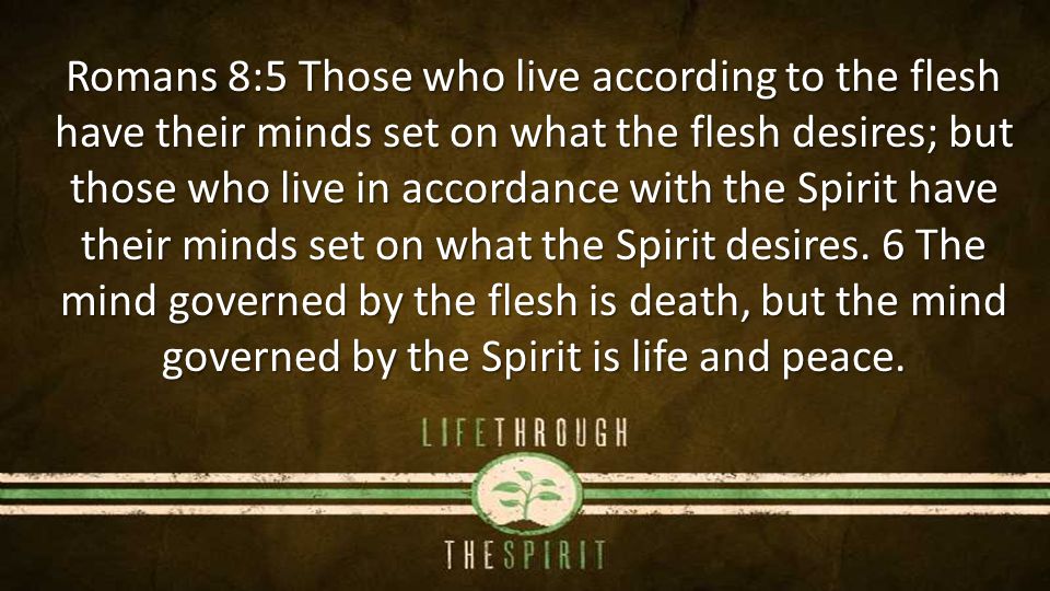 Romans 8:5 Those who live according to the flesh have their minds set on what the flesh desires; but those who live in accordance with the Spirit have their minds set on what the Spirit desires.