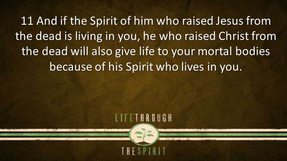 11 And if the Spirit of him who raised Jesus from the dead is living in you, he who raised Christ from the dead will also give life to your mortal bodies because of his Spirit who lives in you.