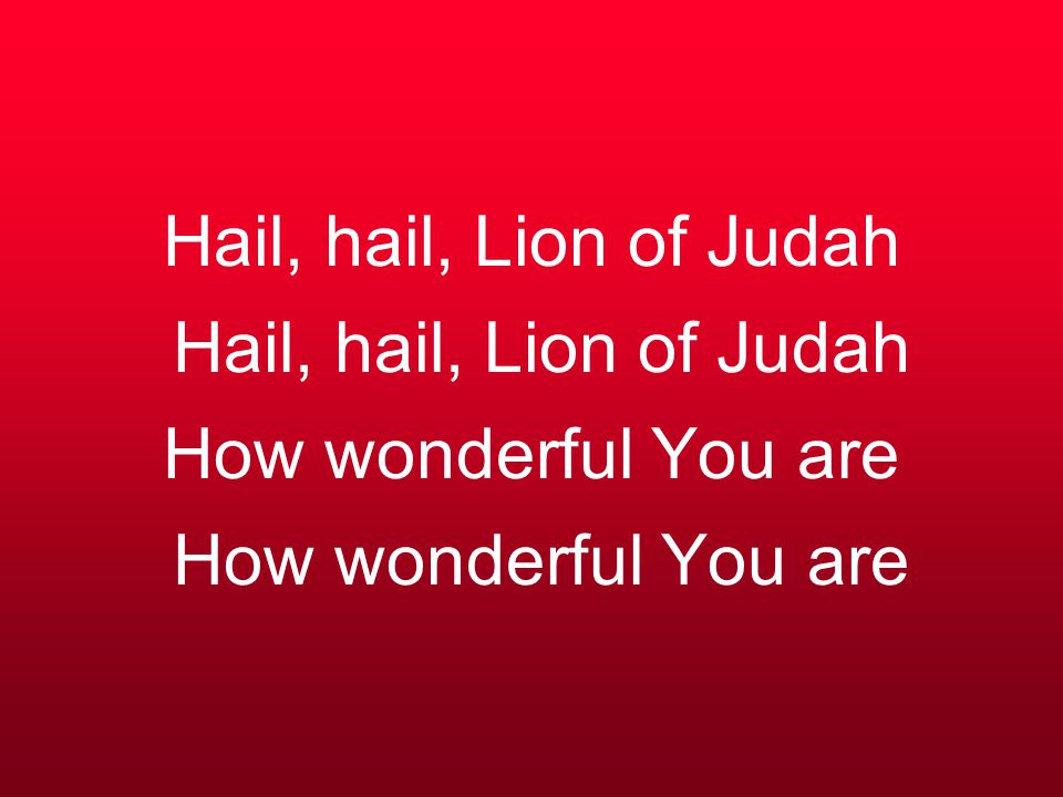 Hail, hail, Lion of Judah Hail, hail, Lion of Judah How wonderful You are How wonderful You are