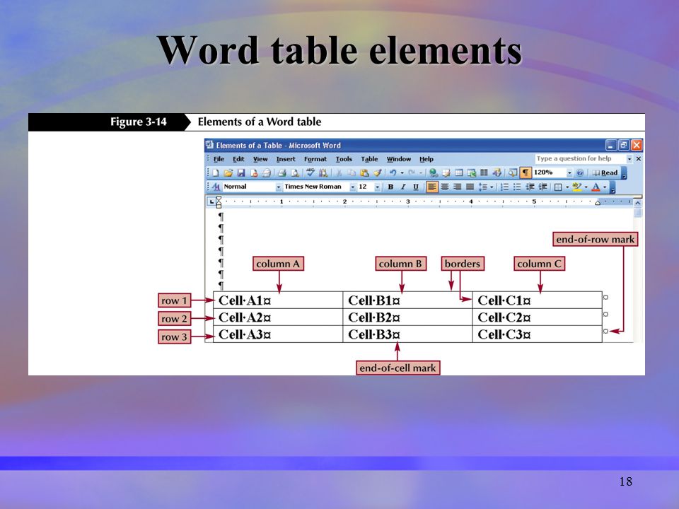 18 Word table elements